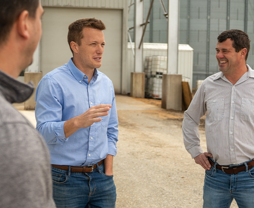 Blake Fiechter speaking to farmers
